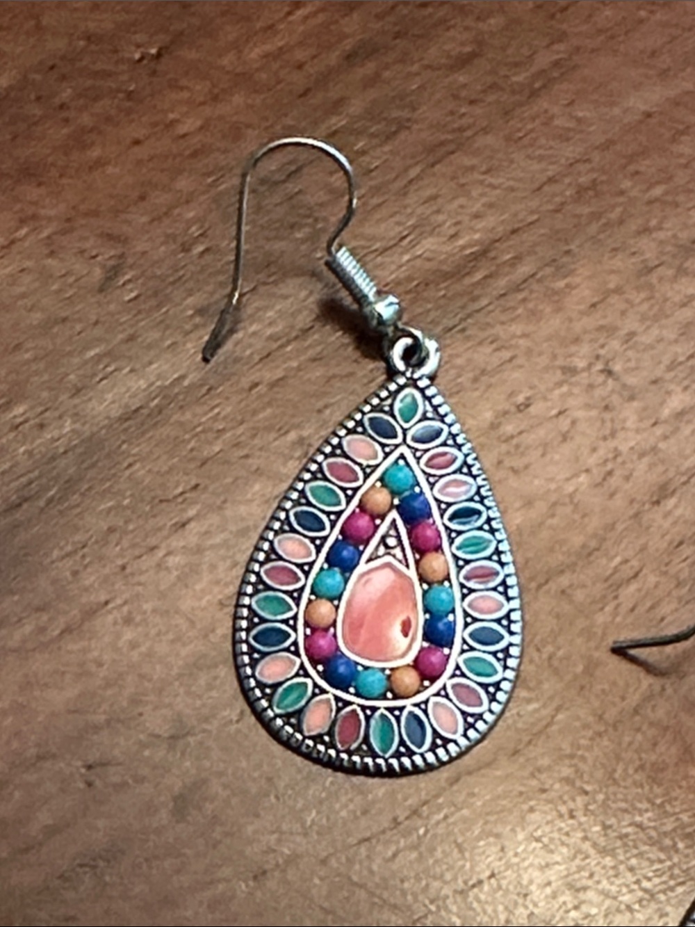 Boho Teardrop Multi-Color Enamel Dangle Earrings - Picture 3 of 8